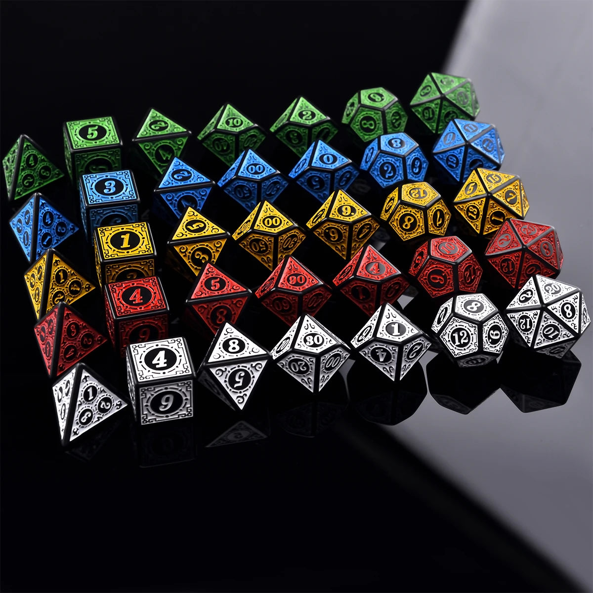 6 Sets of 7 Polyhedral Runic Dice with Bag - headwatergames