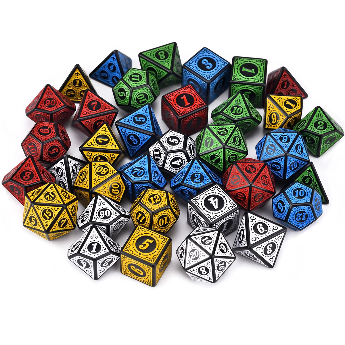 6 Sets of 7 Polyhedral Runic Dice with Bag - headwatergames