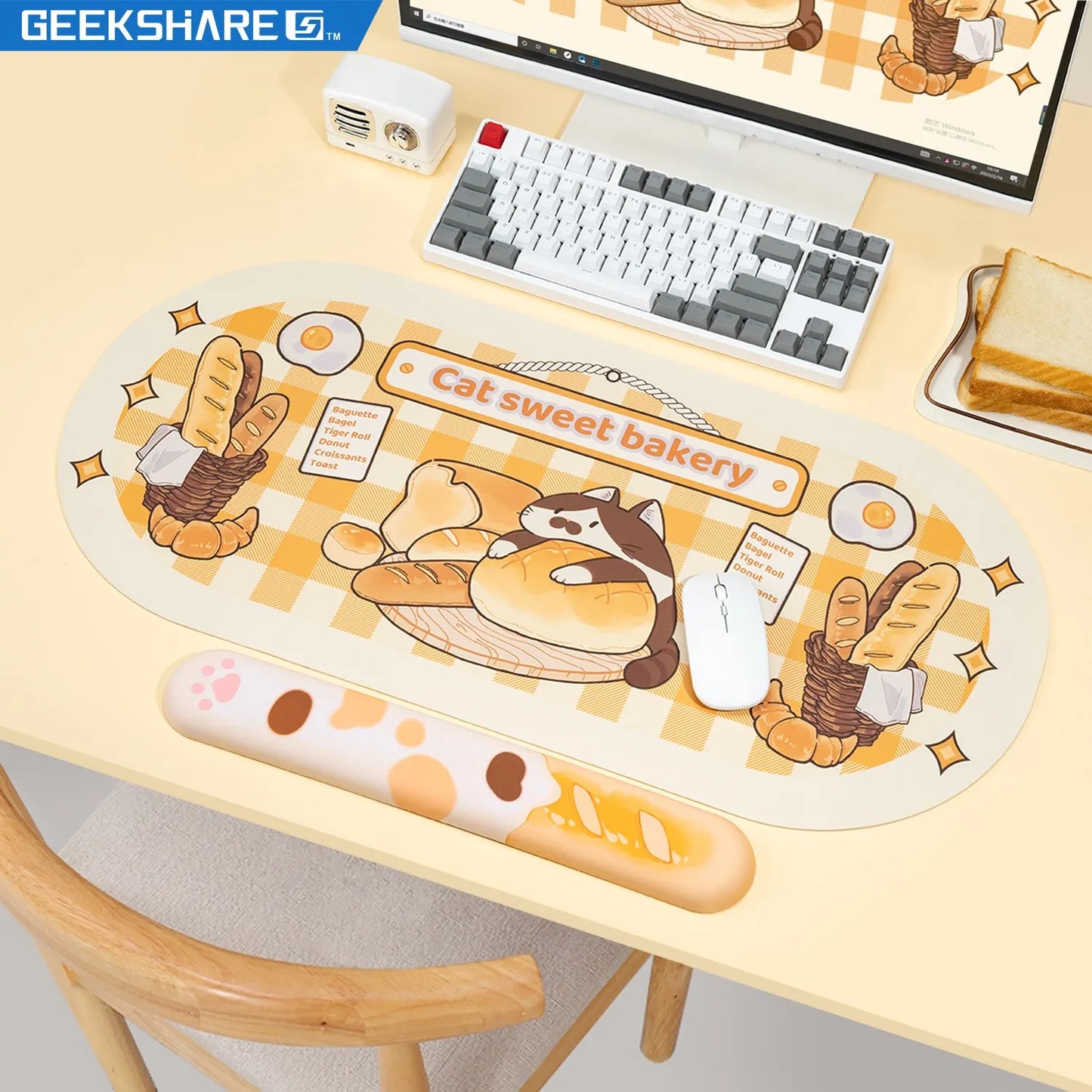 Cat Bakery Computer Mouse Pad Keyboard with Wrist Rest - headwatergames