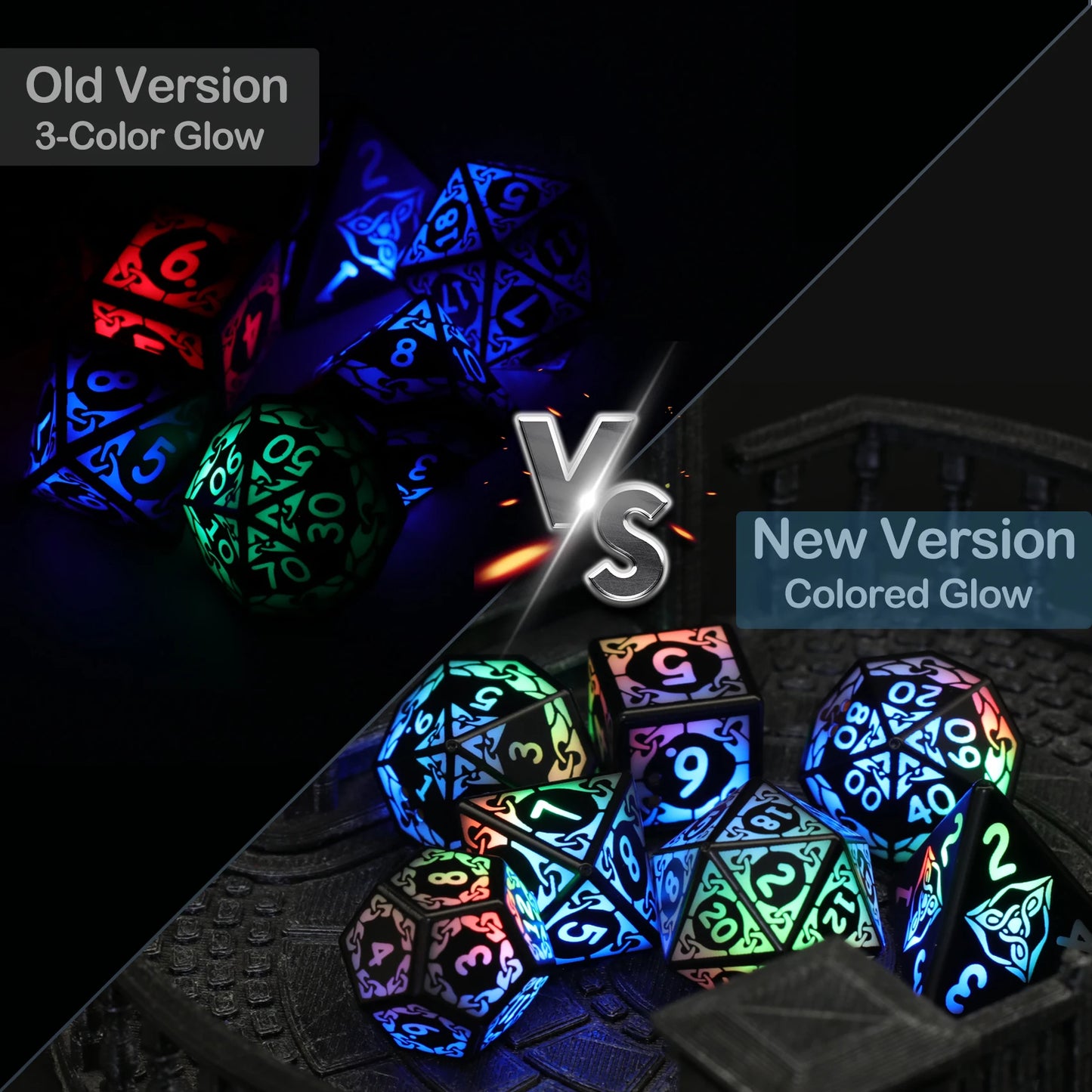 Light Up Colorful Dice Set Rechargeable LED DND Dice D&D with Charging Box