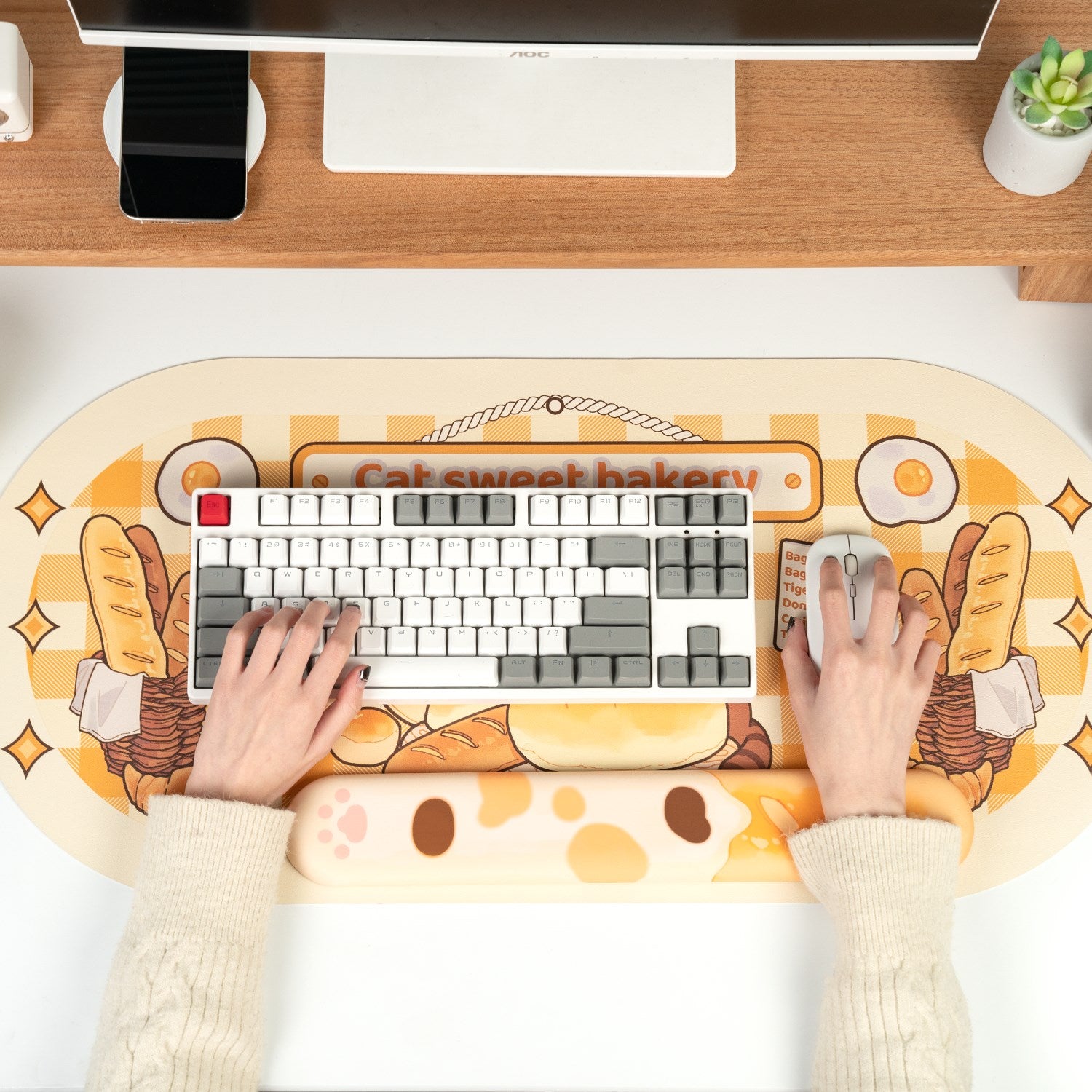 Cat Bakery Computer Mouse Pad Keyboard with Wrist Rest - headwatergames