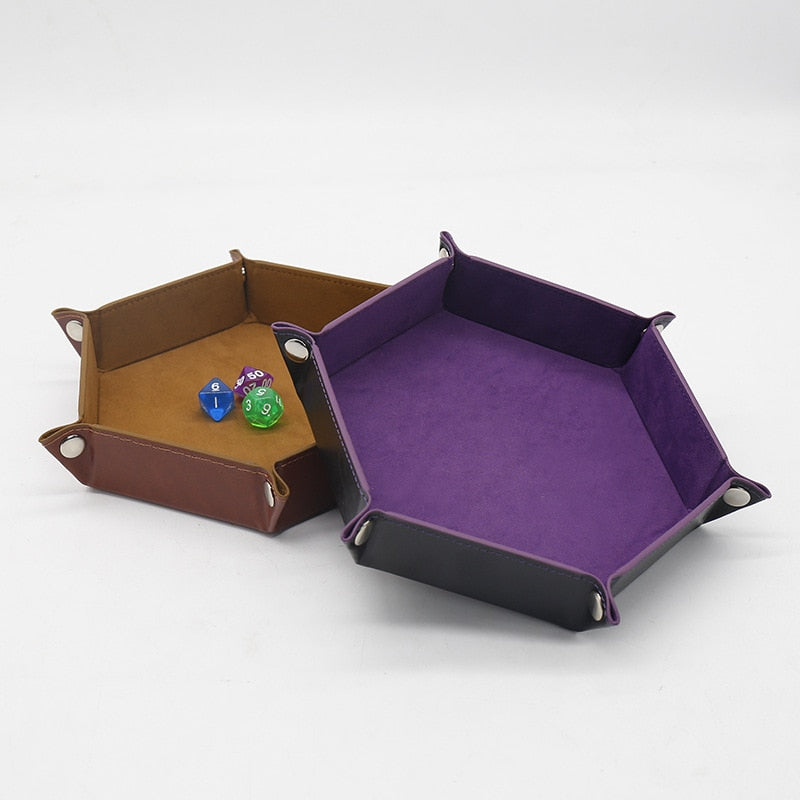 Leather Folding Hexagon Dice Tray Box - headwatergames